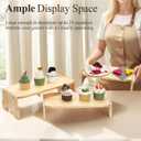 WRINGKIT 3 Tier Wood Display Riser, Stackable Cupcake Dessert Stand for 24 Cupcakes, Rectangular Wooden Risers for Table Vendor Display, Food, Perfume, Collections Showcase, 3 Size (17''/16''/14'')