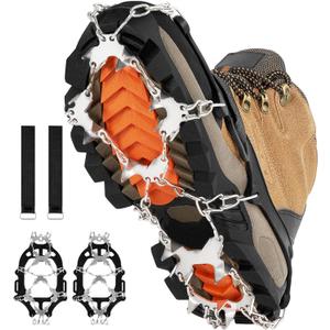 Crampons for Shoes with 28 Stainless Steel Spikes, Anti Slip Crampons for Hiking Boots Women Men, Ice Cleats Traction Snow Grips for Hiking Jogging Fishing Walking Climbing Mountaineering (X-Large, Black)