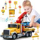 SpringFlower 15" Large Tow Truck Toy, Toy for 3 4 5 6 Years Old Boy Toddlers, Truck Vehicle with Racing Car, Traffic Signs, Working Hook, Light Sound,Easter Basket Stuffers,Birthday Easter Gift