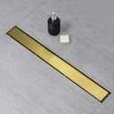 SaniteModar Linear Shower Drain, Gold Shower Drain 24 inch with 2 in 1 Tile Insert and Flat Panel, AISI 304 Stainless Steel Gold Linear Shower Floor Drain with Hair Strainer and Leveling Feet