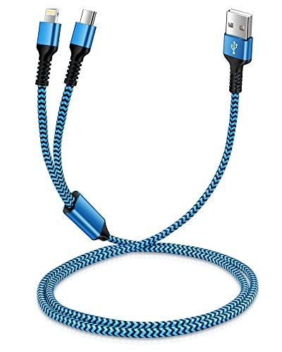for Apple Lightning & USB-c 2-in-1 Charging Cable (4 Feet), USB to Lightning & USB to USB-c Long Fast Charger Cord for iPhone 17e 17 Air 16e 16 15 Pro Max 14 Plus 13 12 11 mini, Not for Apple CarPlay, Blue
