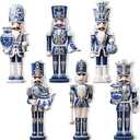 Yerliker 6 Pcs Christmas Nutcracker Table Decorations Wooden Blue White Porcelain Nutcracker Table Centerpiece Double Sided Chinoiserie Soldier Wood Signs for Christmas Tabletop Home Tiered Tray Decor