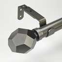 1-1/8 Inch Diameter Burnished Silver Curtain Rod with Geometric Faceted Finials, 36-72'' Telescoping Single Curtain Rods for window width 24-68 inch, 1 pack