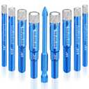 9 Piece Dry Diamond Drill Bits Set, Tile Drill Bits for Glass, Granite, Ceramic, Tile, Quartz Stone, Sizes 1/4" 5/16" 3/8" 1/2", Built-in Solid Cooling Wax, Fast Dry Drilling, Round Shank