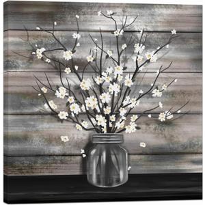 Nachic Wall Vintage Flower Canvas Wall Art Large Rustic Bouquet in Vase Artwork Prints for Bedroom Farmhouse Floral Pictures Bathroom Decor 24" x 24"