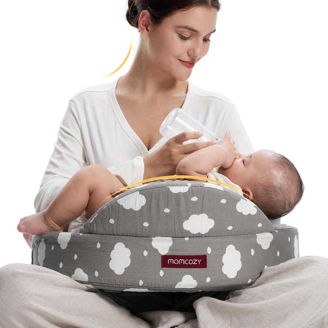 Momcozy Innovative Safety Fence Nursing Pillow - Firm & Springy Memory Foam - Stable, Ergonomic Support & Comfort - Wider Breastfeeding Cushion, Adjustable, Removable Cover, Baby Safety Certified (Cloudhug)