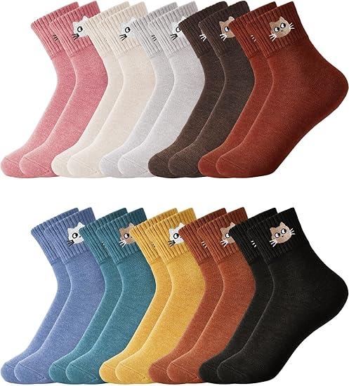 Eurzom 7 Pairs Socks Womens Crew Elastic Ankle Length Cotton Socks Aesthetic Cute Lightweight Low Cut Gifts for Women