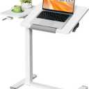 28" Mobile Bed Desk on Wheels, Dual-Tilt with Side Tray, White