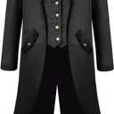 SIAEAMRG Renaissance Steampunk Tailcoat Halloween Costumes for Men, Retro Pirate Victorian Gothic Medieval Jacket (XXXXL, Black)
