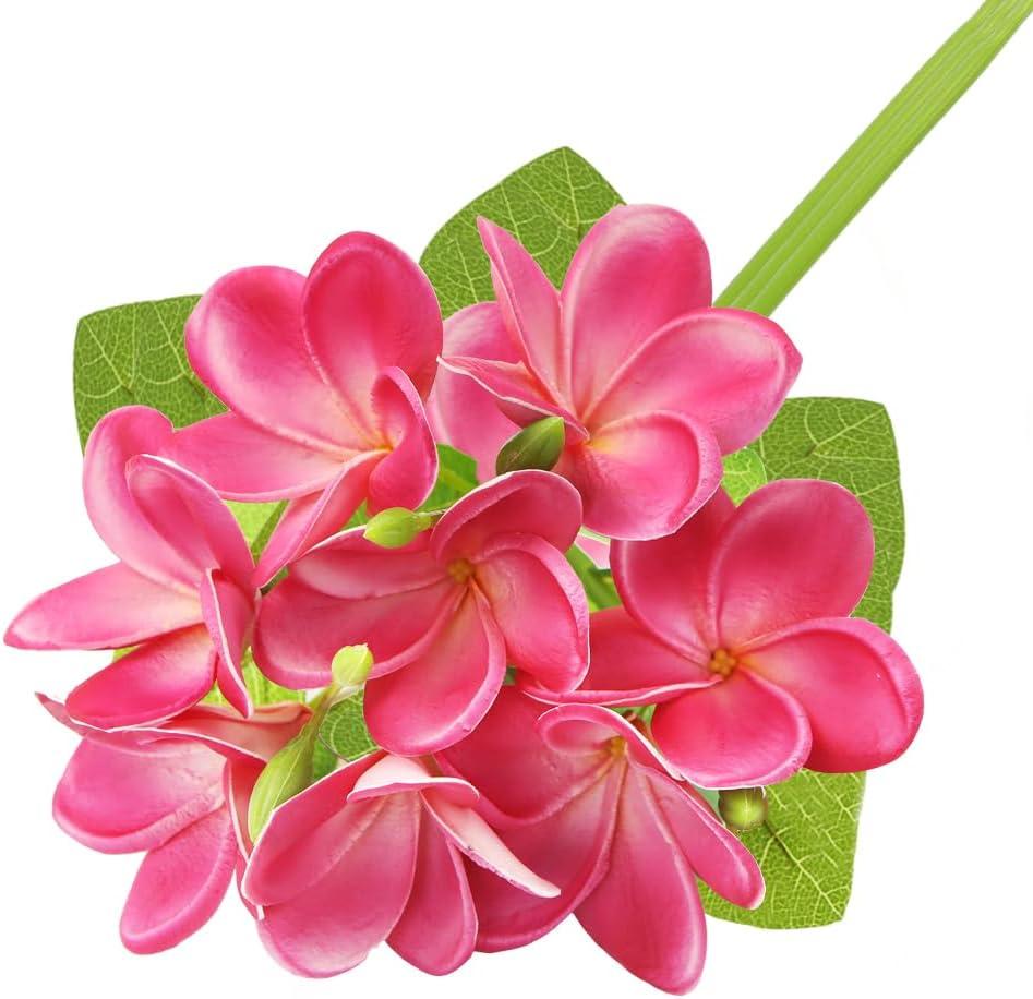 3 PCS Artificial Plumeria Flowers With Leaves,Lifelike Plumeria Frangipani Flower and Bud Bouquets Total 9 Fake Flowers for Home Office Wedding Party Decoration DIY Bouquet Craft Gift (Rose Red)
