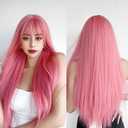 7JHH WIGS Light Pink Wig With Bang Straight Wig For Women Synthetic Neon Pink Wig Colorful Cosplay Wigs For Party And Daily Use23" Light Pink