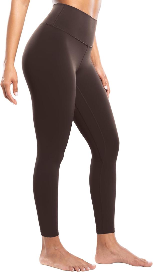 ENERBLOOM Workout Leggings for Women Yoga Pants High Waisted Athletic Tights Silky Feel 25" Gym Activewear Lounge (Small, Hot Fudge Brown)