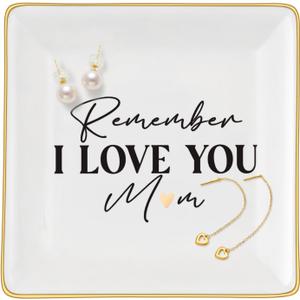 3 x Gifts for Mom from Daughter Ceramic Jewelry Dish Ring Trinket Tray - Remember I Love You Mom, Best Mother's Day Gifts for Mom, Unique Mother Gifts for Birthday, Valentine's Day, Christmas