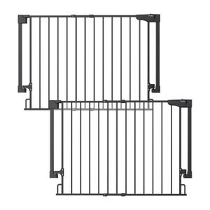 Cumbor 2 Pack 29.2-43" No Bottom Bar Baby Gate for Stairs, 2-in-1 Auto Close Dog Gate Indoor, Hardware Mounted Pet Gate for Doorways with Large Walk Thru Door, Child-Proof Safety Gate for Kids (Black)
