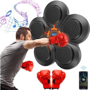 Musical Boxing Machine with Boxing Gloves Wall Mounted Smart Bluetooth Musical Boxing Machine for Home Fitness and Home Entertainment Gift, Black Red