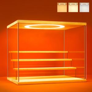 Acrylic Display Case with Adjustable LED Light, 4 Tier Clear Display Box Dustproof Showcase for Action Figures, Collectibles and Mini Toys, Assembly Display Cabinet(Wood 12.59.510.4in)