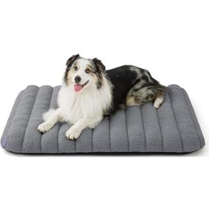 Lesure Cute Orthopedic Dog Bed for Large Dogs, Waterproof Chic Flat Pet Mat with Removable Washable Cover, Fuzzy Thick Egg Crate Foam Pet Mattress for Indoor Use (36" x 27", Grey) (36.0"L x 27.0"W x 4.0"Th)