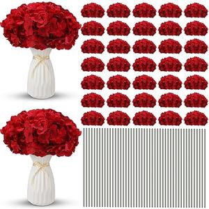 Unittype Silk Hydrangea Artificial Flowers Heads with Stems Faux Hydrangea Flowers for Wedding Centerpieces Bouquets DIY Floral Decorations for Home Indoor(Burgundy,100 Pieces)