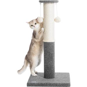 34-Inch Tall Cat Scratching Post for Indoor Cats, Komicoll Large Scratch Post, Sisal Cat Scratcher, Sturdy and Durable Cat Post with Hanging Ball