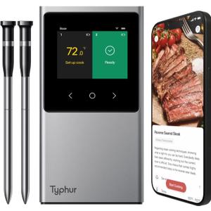 Typhur Sync WiFi Wireless Meat Thermometer Digital, 2 Probes, Smart Base, LCD Display, Unlimited Range, Bluetooth 5.4, Improved Stability, NIST-Certified Accuracy, BBQ, Grill, Smoker, Oven, Kitchen (Gen 1)