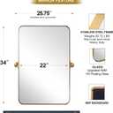ANDY STAR 22"x34" Brushed Gold Pivot Mirror for Bathroom, Brass Metal Frame Bathroom Mirrors for WallRectangle Titling Vanity Wall Mirror with Rounded Corner Design Hangs Vertically Only