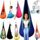 Sensory Swing for Kids Indoor and Outdoor Pod Hammock Chair Seat Upgrade Max 300 lbs Hanging Swing with Inflatable Cushion Includes Hardware Hanger Kit for Aspergers Autism ADHD (Blue)