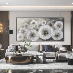 Pogusmavi Dandelion Wall Art Farmhouse Wall Art for Living Room Pictures for Bedroom Wall Decor Canvas Paintings Framed Wall Art for Bedroom Office Artwork Wall Decor Textured Art 3060IN, 58"L x 29"W