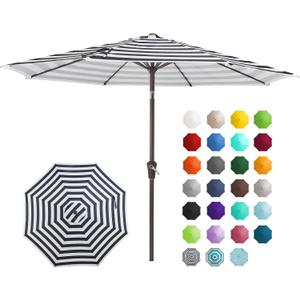 JEAREY 9FT Outdoor Patio Umbrella Outdoor Table Umbrella with Push Button Tilt and Crank, Market Umbrella 8 Sturdy Ribs UV Protection Waterproof for Garden, Deck, Backyard, Pool (Black & White Stripe)