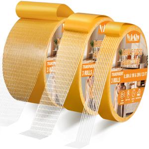 YoleShy Double Sided Fabric Tape Heavy Duty 3 Rolls Strong Adhesive Hem Tape No Sewing No Ironing Fabric and Carpet Tape for Clothes Curtains Rugs Removable No Residue