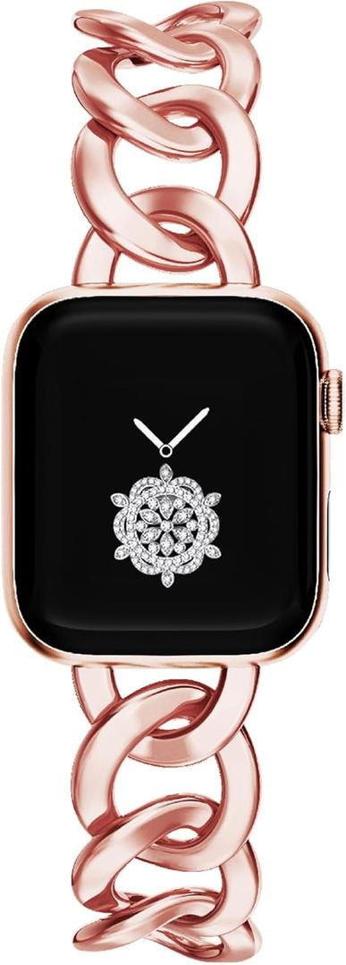 Kolgios 38/40/41/42mm(Series 11/10) Cool Chain Smartwatch Bands Compatible for Apple Watch Bands Series 11/ SE3/10/9/8/7/6 42/44/45/46mm Stylish Replacement Watch Strap for Iwatch S11/10/9/8/7/6 (Rose Gold)