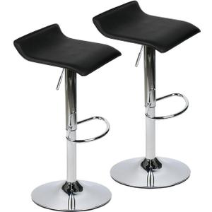 Set of 2 Barstool, Adjustable Swivel Bar Stools with PU Leather and Chrome Base, Gaslift Pub Counter Chairs, Black, 15 inches x 15 inches x 33 inches