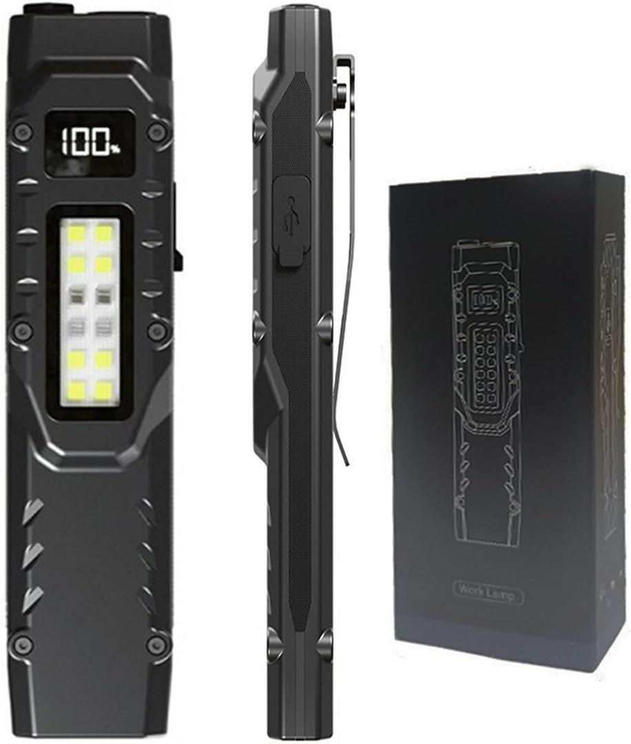 Tactical Flashlight, High Lumens EDC Flashlight with Digital Display, USB-C Rechargeable Flat Flashlight, Dual Switches & Side Light Small Pocket Flashlight for Camping,Hiking,Emergency