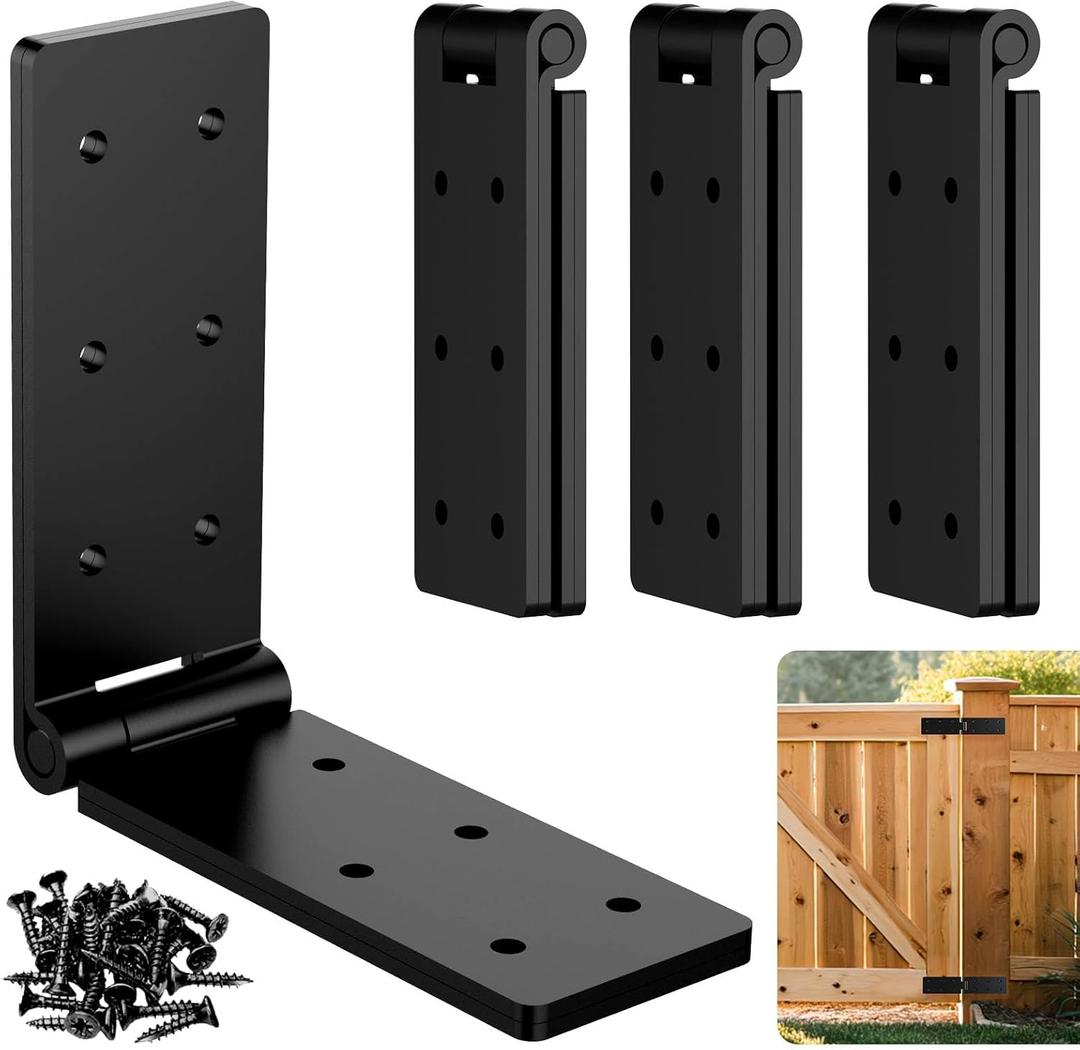 Heavy Duty Gate Hinges, Black Gate Hinges with Screws, Heavy Duty Door HingesAdjustable Hardware Hinges Kit,Durable Barn Door for Wooden Fences Yard Gate (Black-4PCS)