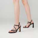 SLXCHBSL Strappy Heels for Women 3 Inch Chunky Block High Heels Square Open Toe Ankle Strap Dress Sandals for Wedding Prom Party Bridesmaid (Black)