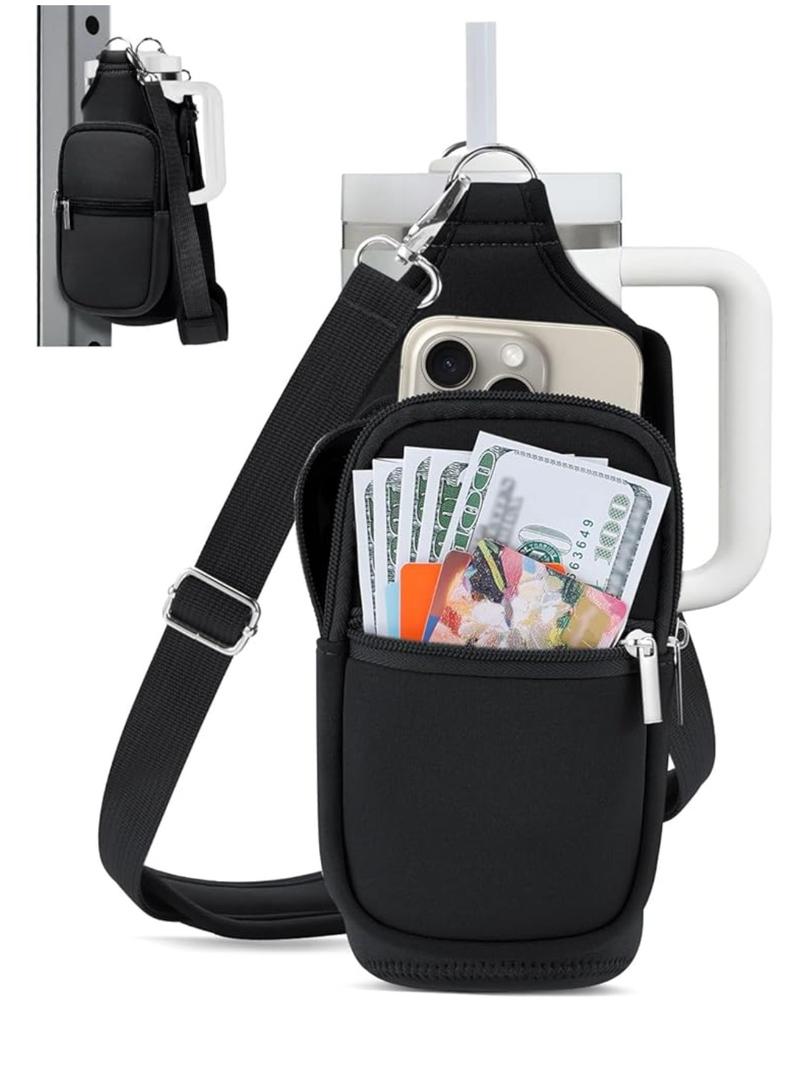 IPOW Magnetic Gym Bag Water Bottle Carrier Holder with Phone Pockets & Shoulder Strap for Men Women,Water Bottle Holder, Gym Pouch, Crossbody Bag for Travel, Sports, Work, Fitness - Black