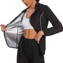 LAZAWG Sauna Suit Women Sweat Jacket Slimming Fitness Body Exercise Gym Running Only Top (X-Large, Black-5144)