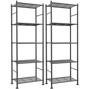 Sakugi Storage Shelves - Set of 2, 5-Tier Metal Shelf Organizer, Space-Saving Garage Shelving with Leveling Feet, Standing Shelves Organizer for Kitchen, Laundry, Pantry (18.4" x 12.6" x 57.4", Black)