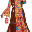 Morph Hippie Costume Women, 70s Costume For Women, 70s Long Dress, Womens 60s Halloween Costumes, Womens Halloween Costumes (X-Large)