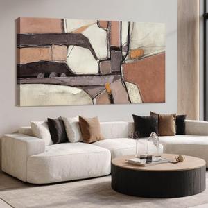 Large Wall Art Grey Canvas Art Wall Decor and Abstract Wall Art Framed for Living Room, Bedroom, and Office, 24" x 48" (Brown)