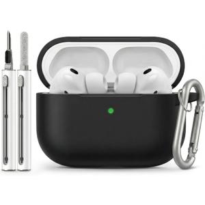 for AirPods Pro 3 Case 2025 with Cleaner Kit, Full-Coverage dustproof Soft Silicone Design for AirPods Pro 3rd Generation Comes with Keychain,Suitable for Women Men,Black