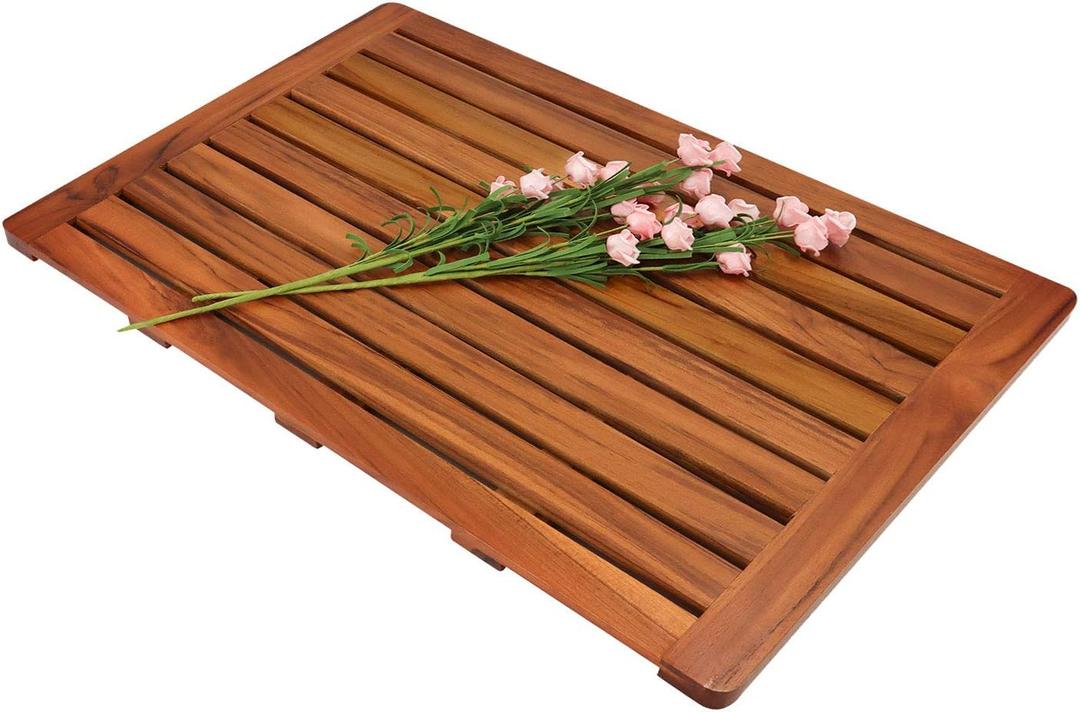 Utoplike Wood Bath Mats for Bathroom, 24x24 Shower Mat Anti Slip, Wooden Floor Mat Large, Spa Home, Indoor or Outdoor Use