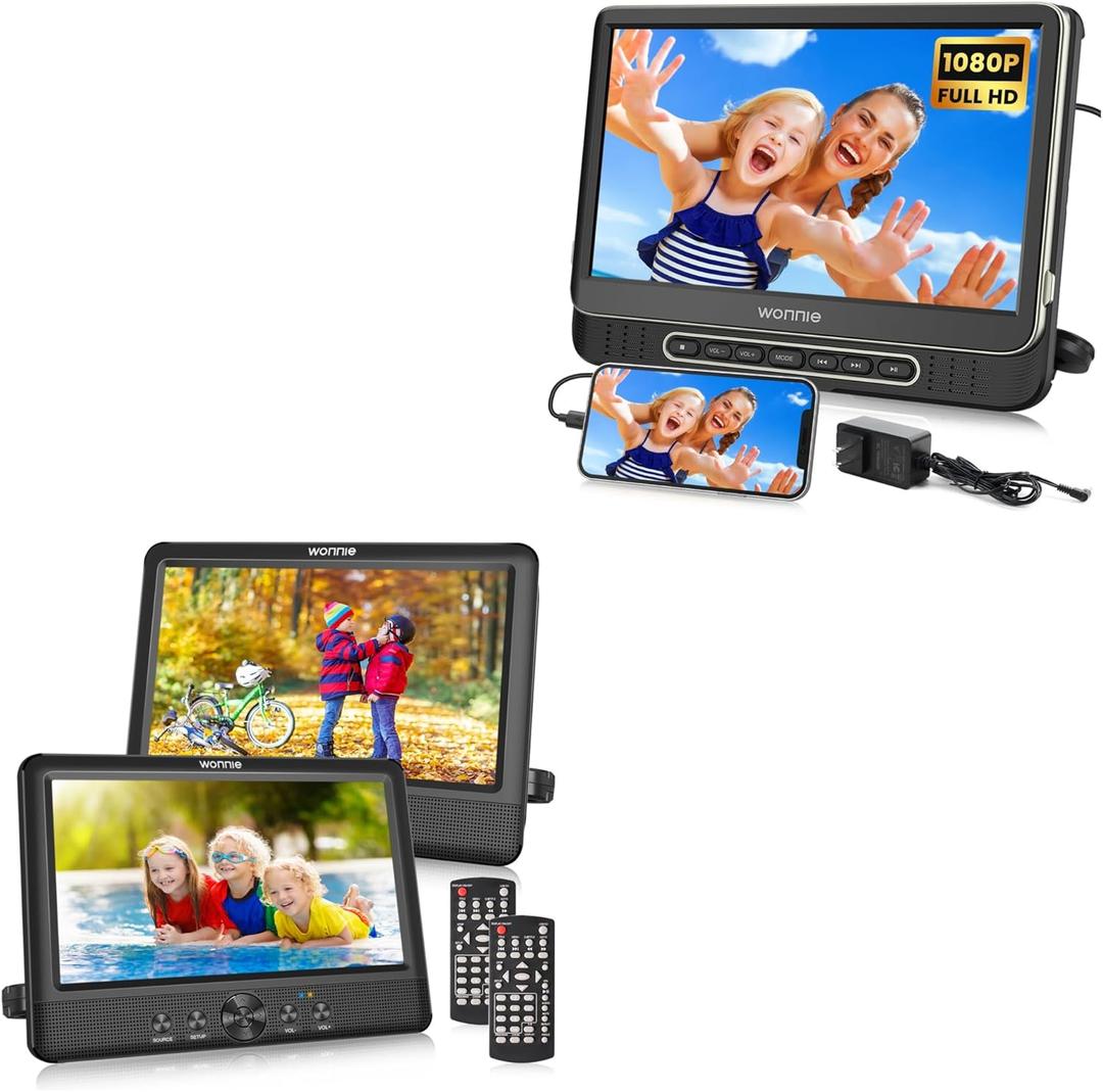 WONNIE 10.5" Two Car DVD Players Dual Screen and WONNIE 12" Portable DVD Player Support 1080P/MP4 Video Bundle