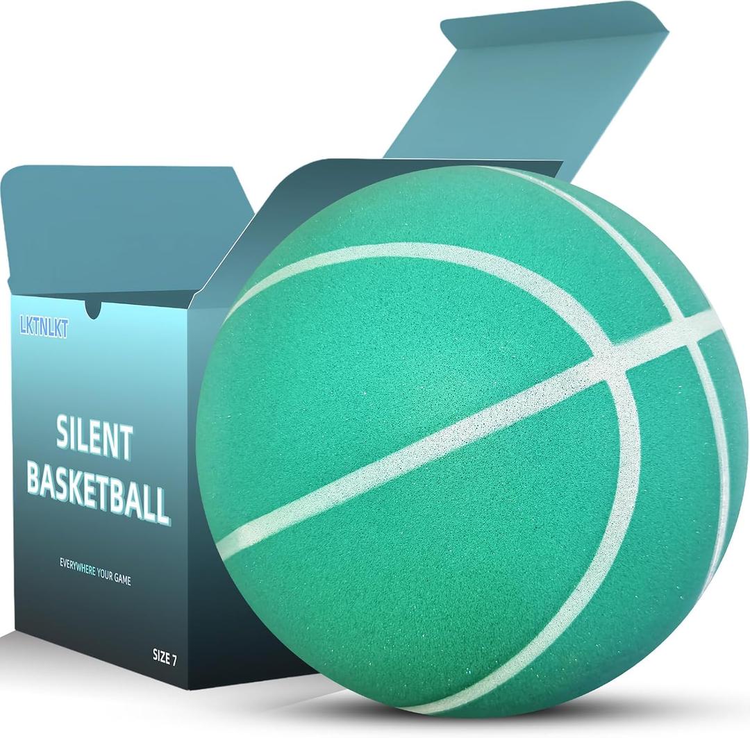 Silent Basketball Size 7 (29.5") Grooved Airless Foam Indoor Basketball for Quiet Dribbling and Indoor Training, Pro PU Material Achieve Real Feel Higher Bounce Quieter