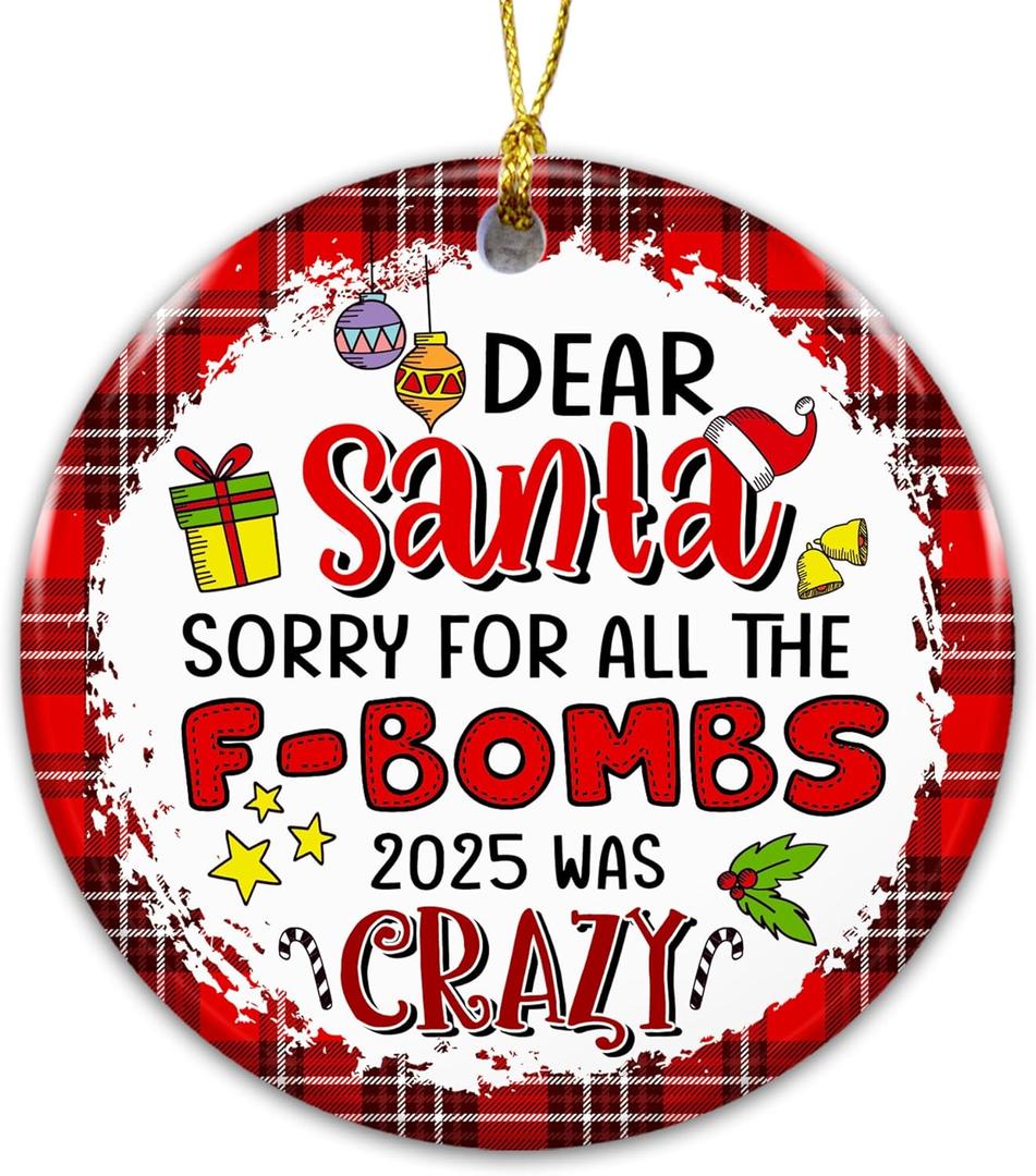Funny Ornament 2025  Adult Humor Ornament, Dear Santa Sorry for All The F-Bombs 2025 was Crazy  Adult Humor Holiday Decoration, Gag Gift, White Elephant, Secret Santa Stocking Stuffer