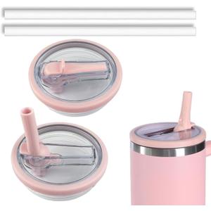 Pack of 2 40 oz Tumbler Flip Straw Lid Replacement Compatible for Stanley Quencher, Leak-Proof Splash Resistant Tumbler Lids, Reusable Tumbler Cover for Stanley Cup (Light Pink)
