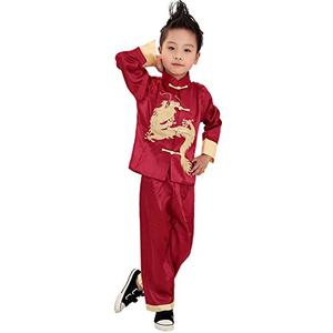 AvaCostume Traditional Chinese Boy Dragon Kung Fu Outfit Tang Costume, Red, 6