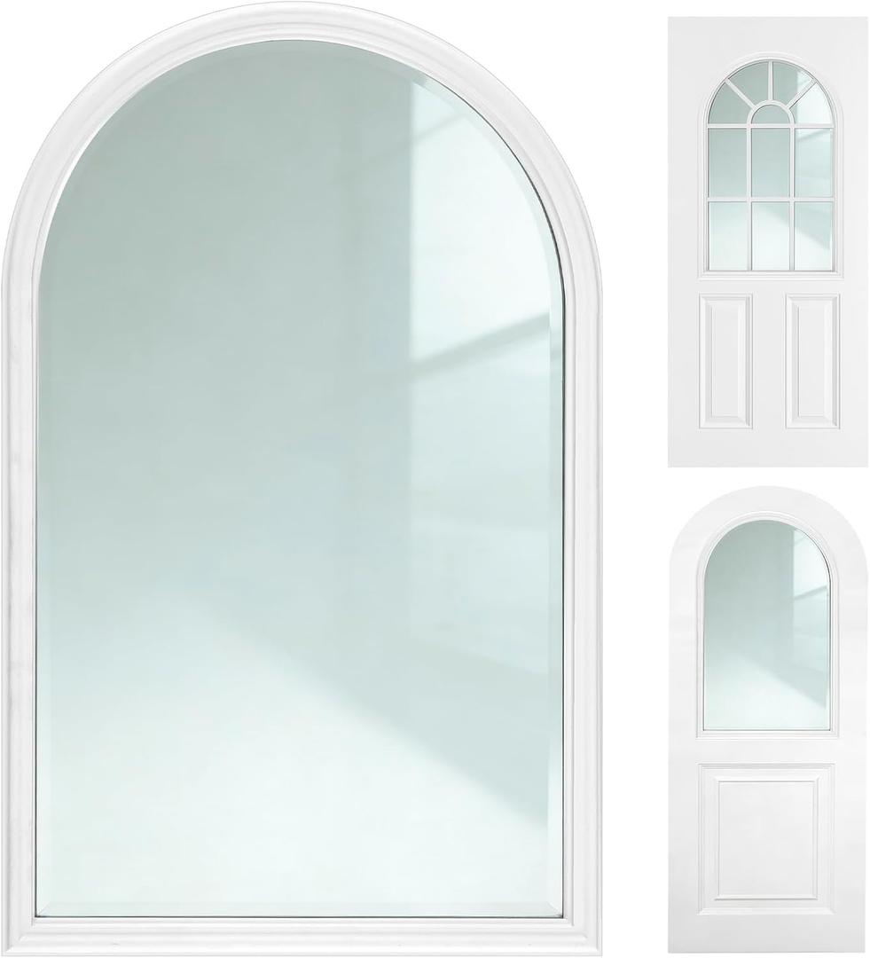 Pushglossy 22 x 36 Entry Door Glass Insert White Exterior Front Door Window Inserts Replacement Kit for Home Improvement (Low-e Glass,1 Lite Round Top)