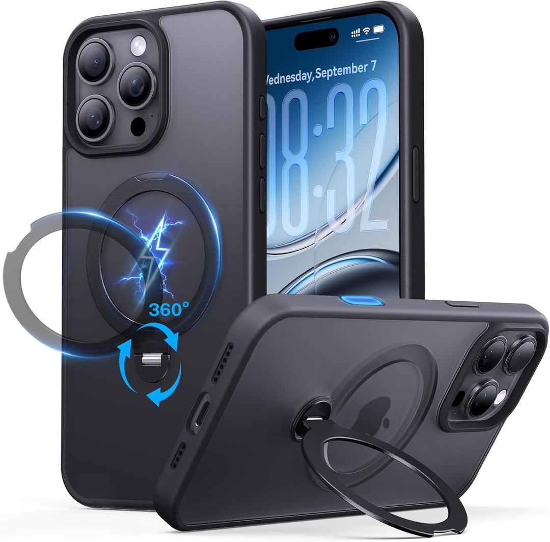 for iPhone 16 Pro Max Case: with 360 Spin Magnetic Stand, Camera Control Button, Fit for MagSafe, Military Drop Protective Slim Phone Cover for 16 ProMax with Ring Kickstand, 6.9", Black