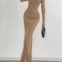 BTFBM Women Bodycon Maxi Dress Fall 2025 Long Sleeve Ruched Elegant Party Cocktail Formal Wedding Guest Dresses (Brown, XL)