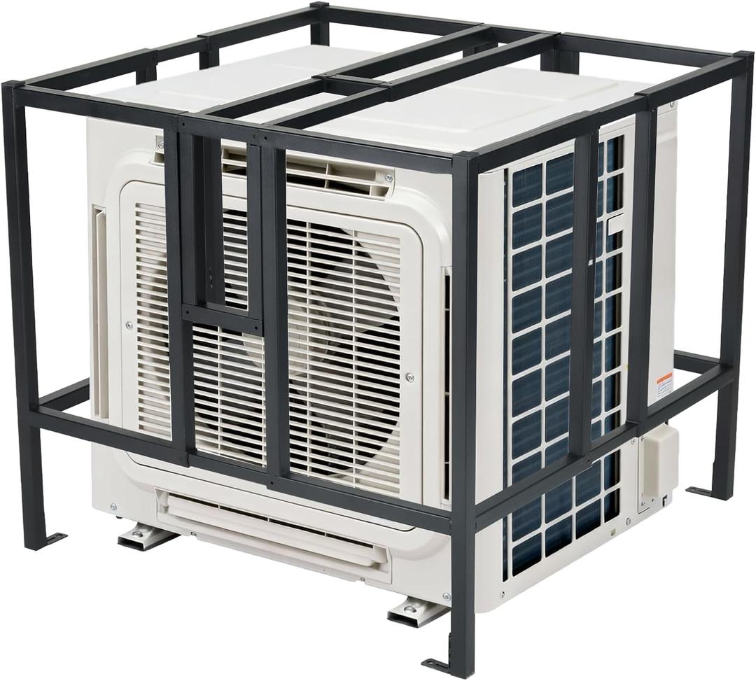 Heavy Duty Air Conditioner Cage, Adjustable Steel AC Security Cage for Outside Units, 29-51" Width 18/28/38" Height, Concrete Anchorable Rust-Resistant, Lockable AC Condenser Guard